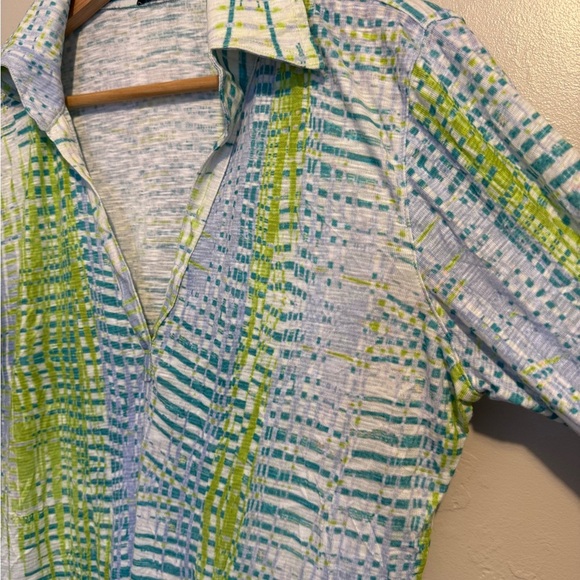 David Cline Crushed 3/4 Sleeve Lime Polo Dress Lightweight Flowy Boho Colorful L - Picture 6 of 13